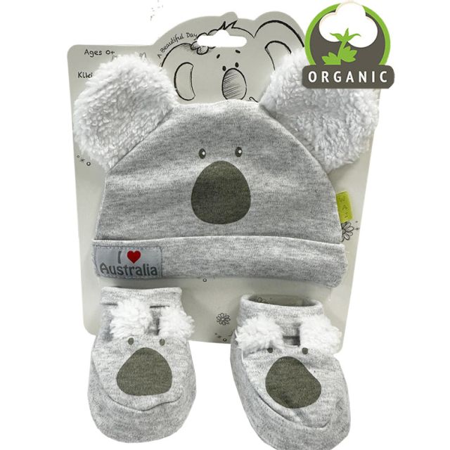 Organic Cotton Koala Hat & Bootie Gift Set