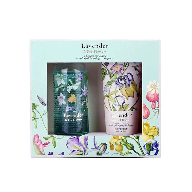 Lavender & Pea Flowers gift set with shower gel and lotion