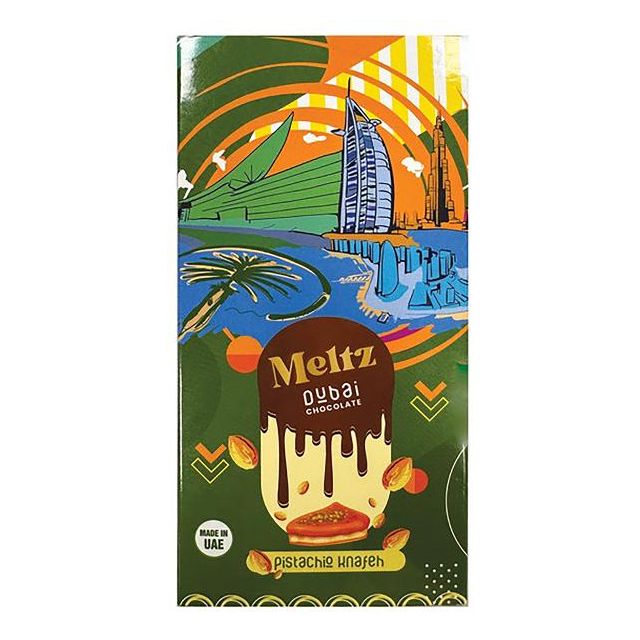 Meltz Pistachio Knafeh Milk Chocolate Bar 75g – Middle Eastern-inspired gourmet chocolate made in UAE